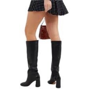 & other stories black leather knee high boots block heel size 10.5 round toe